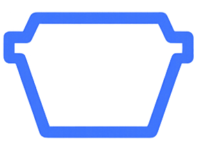 Blue outline icon of a rectangular waste or mud skip container.