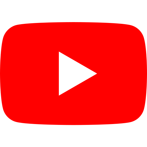 YouTube red play button logo with white triangle in center.