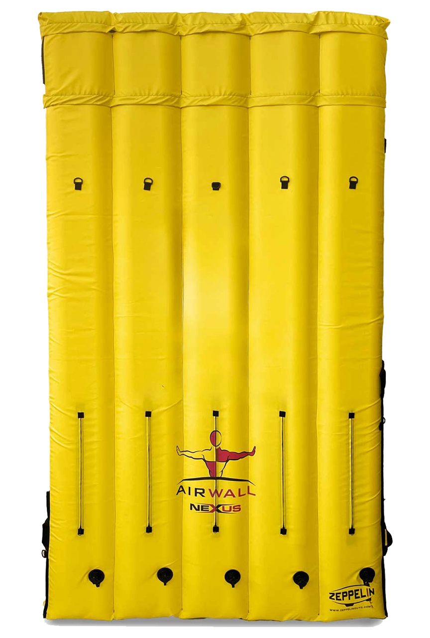 Yellow inflatable air chamber with five vertical sections, black handles, and AirWall Nexus branding in the center.
