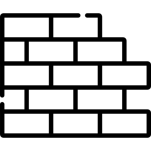 Icon of a partially built brick wall with staggered rectangular bricks.