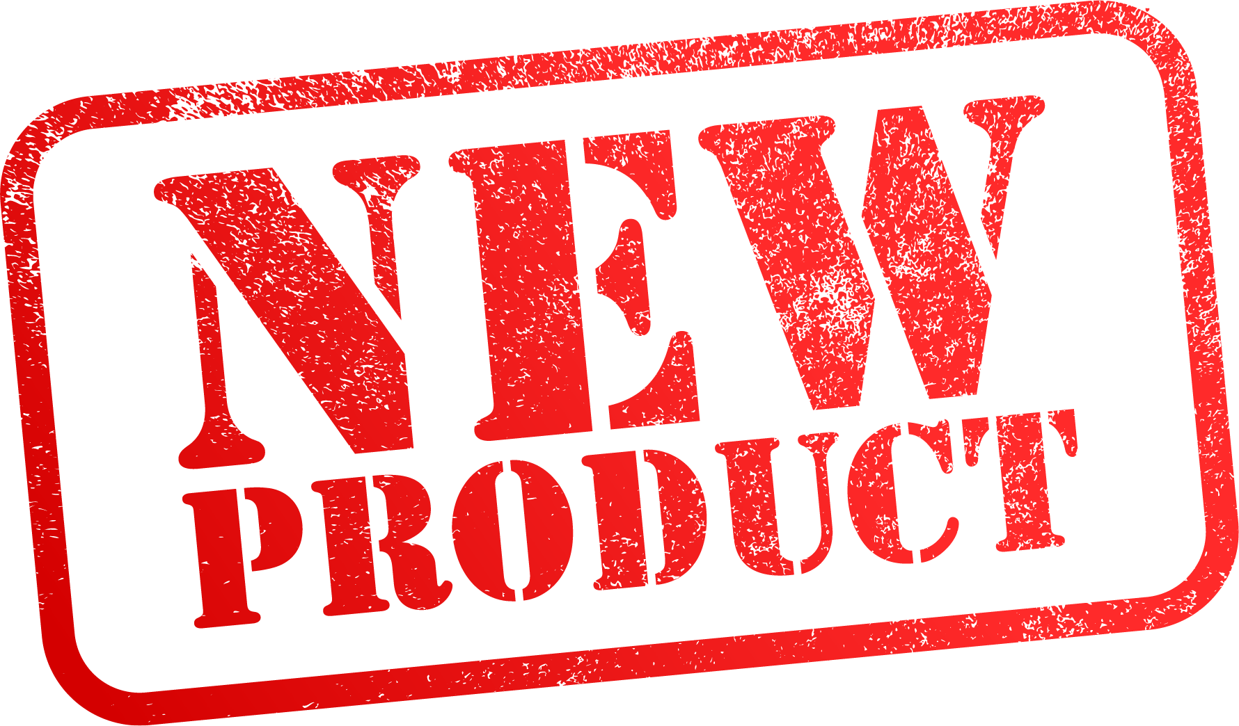 Red rubber stamp imprint with text 'NEW PRODUCT' in uppercase letters.
