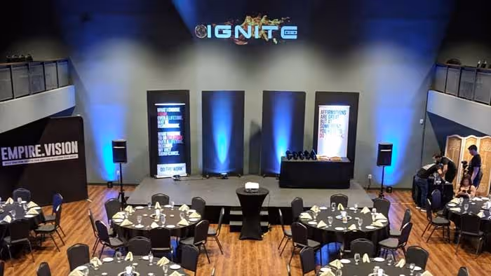 Arizona Broadway Theatre's event venue, decorated for a corporate event.