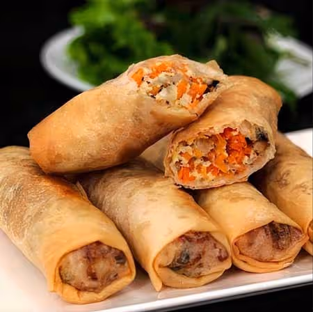 A plate of spring rolls.