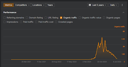Example of a Crashed Site from AI Content