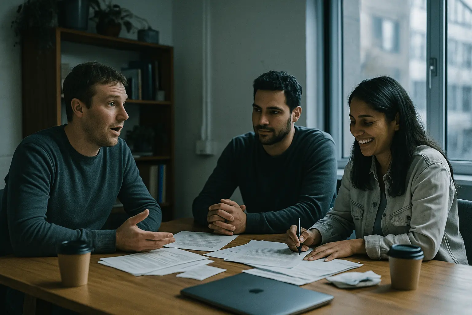 mortgage broker sitting with couple discussing loan options