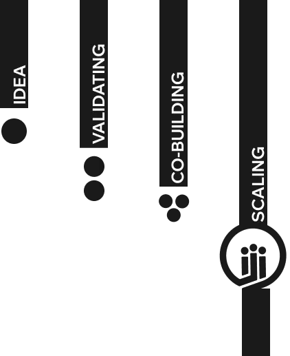 An illustration of AHG Lab's strategy from idea, validation, co-building, and scaling of startups.