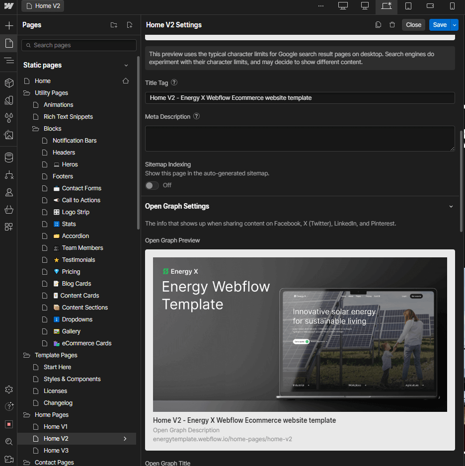 Energy X - Webflow Template Meta Configuration