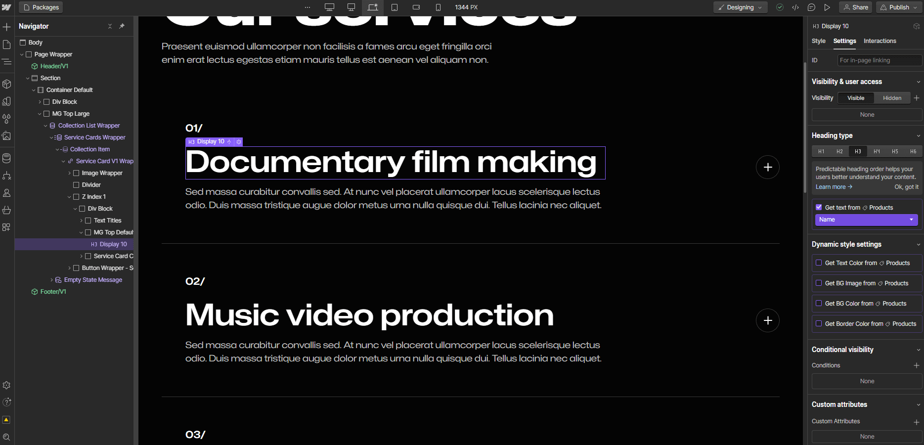 Ecommerce Content - Production X Webflow Template