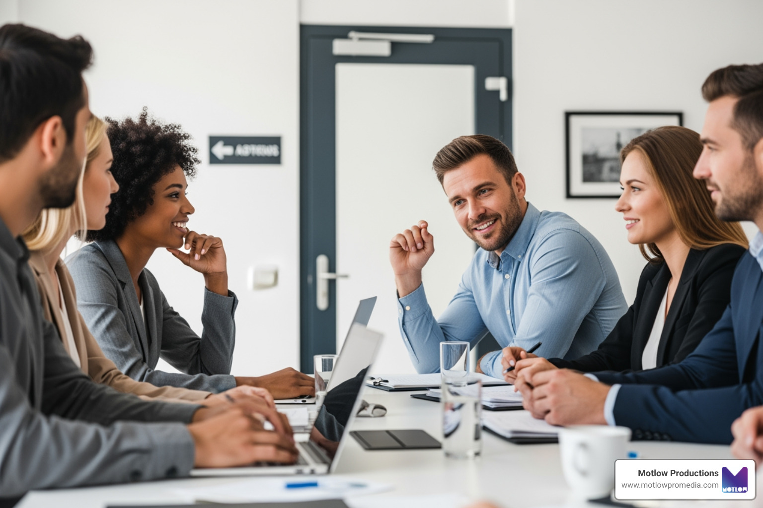 Professional displaying positive body language and active listening during a business meeting - communication videos