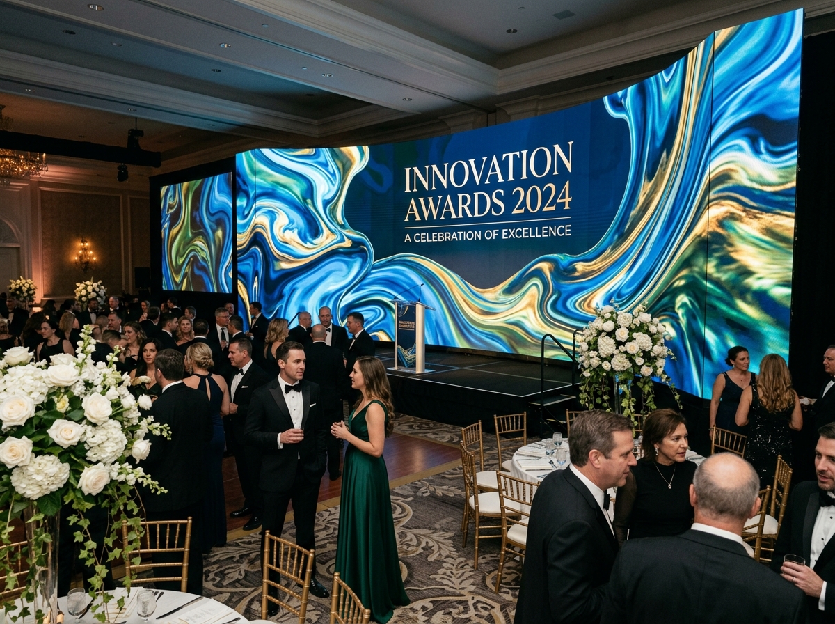 A curved LED installation at a corporate gala providing an immersive visual experience - LED wall rental