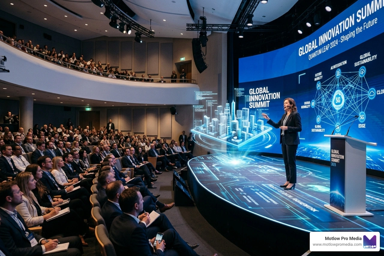 A high-tech presentation featuring immersive holograms and 3D mapping