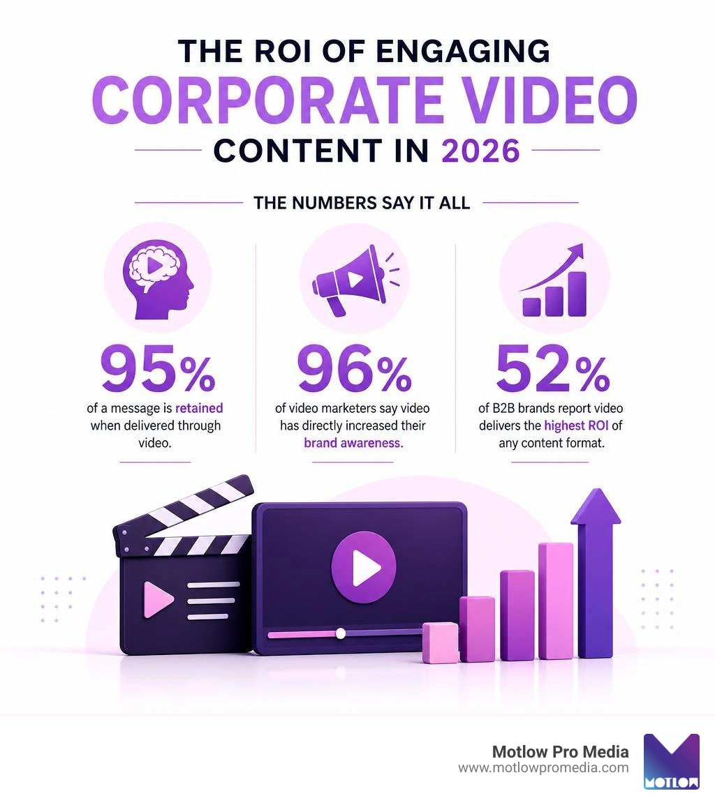 Infographic showing ROI statistics for engaging corporate video content in 2026 infographic Infographic showing ROI statistics for engaging corporate video content in 2026 infographic