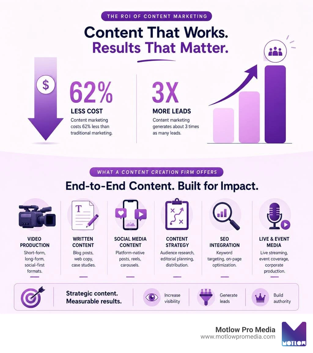 infographic showing content marketing ROI statistics and what a content creation firm offers infographic infographic showing content marketing ROI statistics and what a content creation firm offers infographic