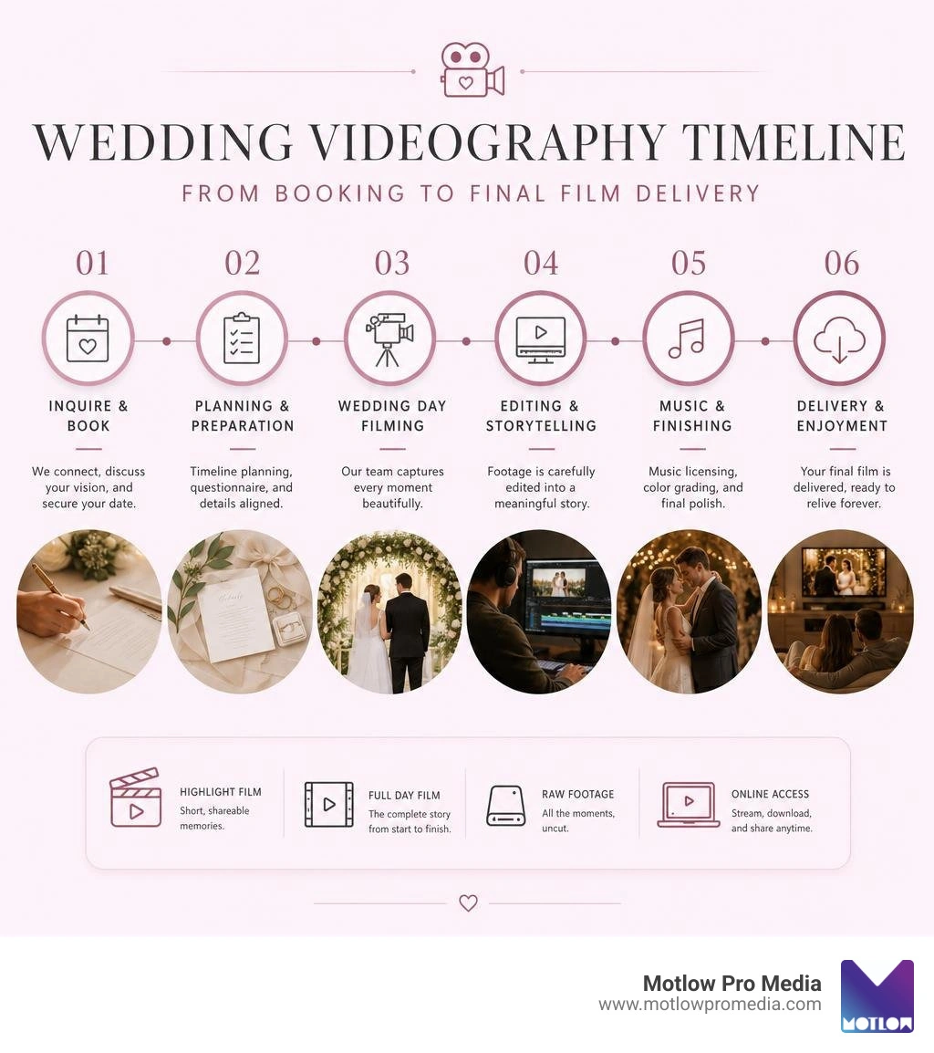 Wedding videography timeline from booking to final film delivery infographic infographic Wedding videography timeline from booking to final film delivery infographic infographic
