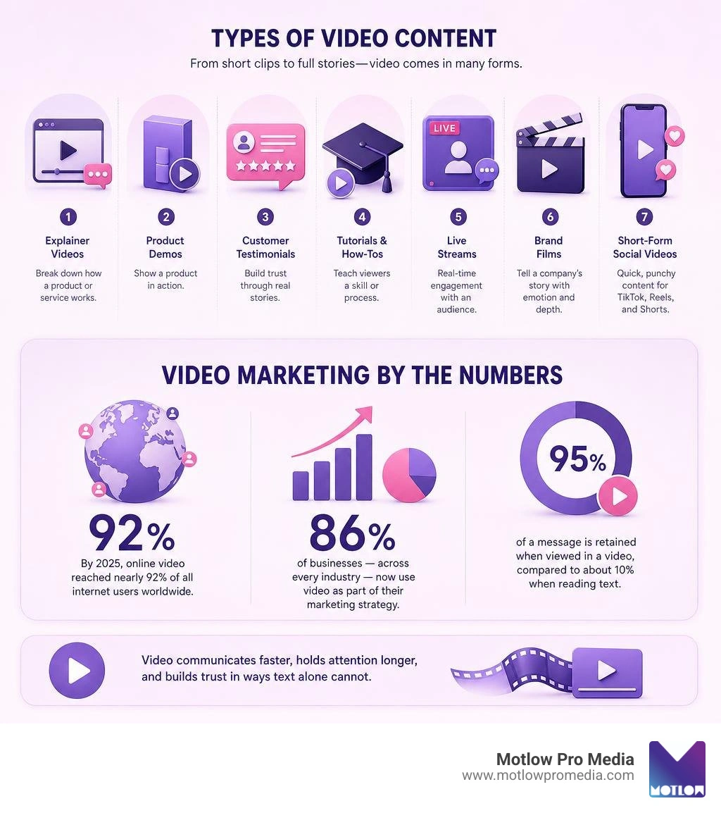 Infographic showing types of video content and key stats on video marketing growth infographic Infographic showing types of video content and key stats on video marketing growth infographic