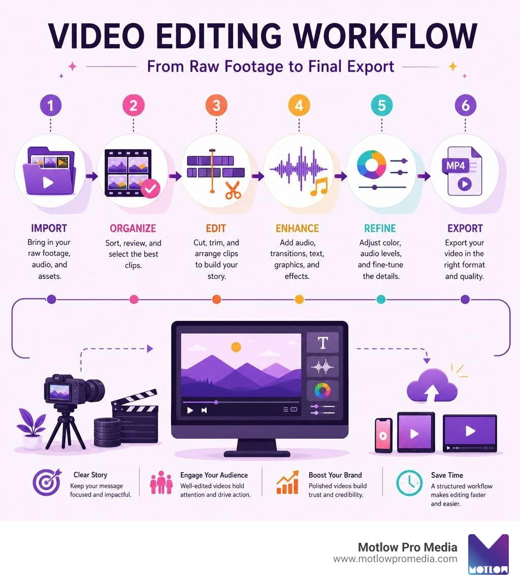 Video editing workflow from raw footage to final export infographic infographic Video editing workflow from raw footage to final export infographic infographic