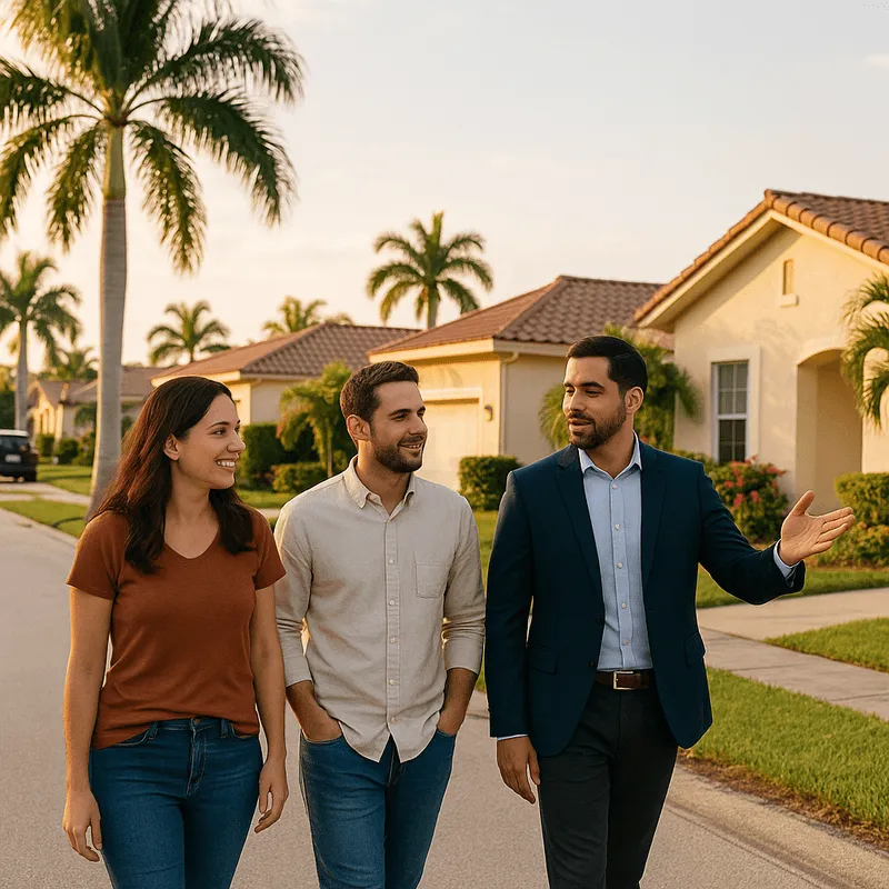 Agent showing clients the neighborhood and community