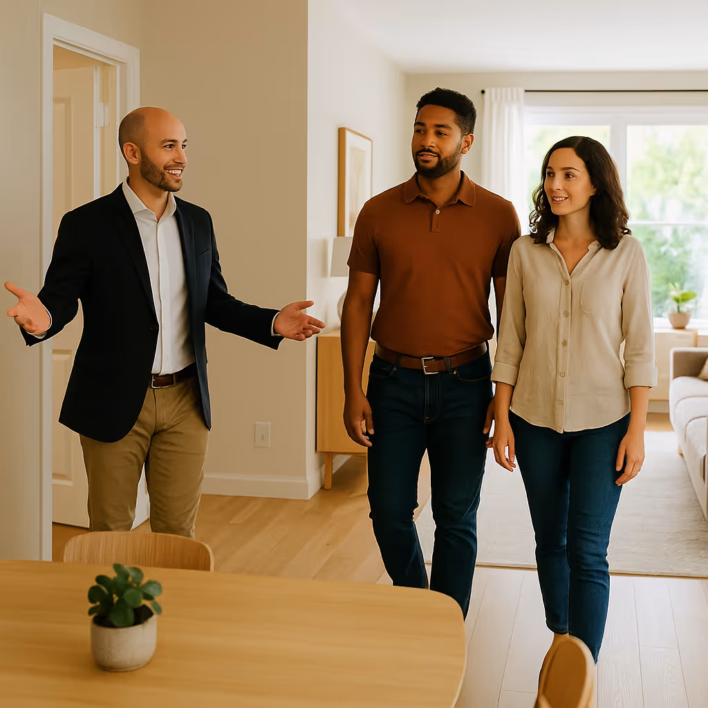 Agent leading clients through an open house