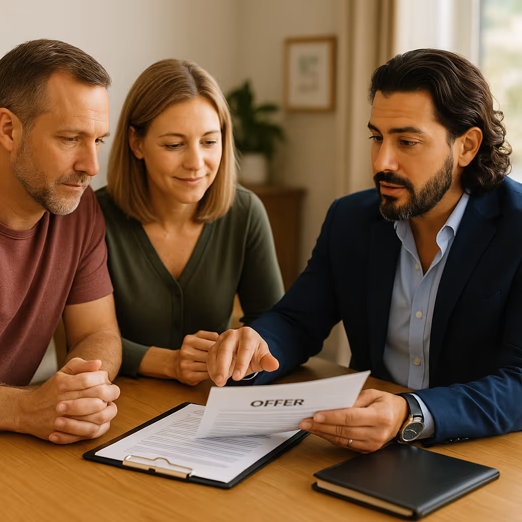 Rudy going over offers with clients selling their home