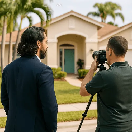 Rudy with a professional photographer taking photos of a home for listing deliverables