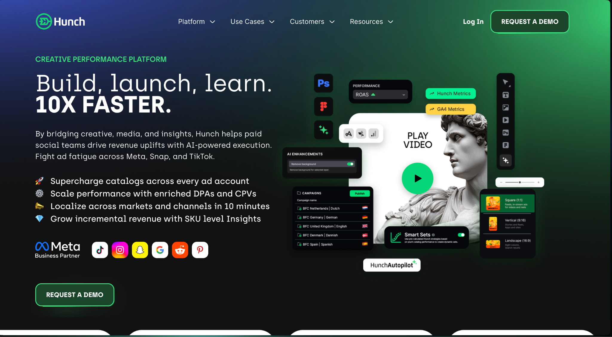 Hunch creative performance platform homepage 10X faster