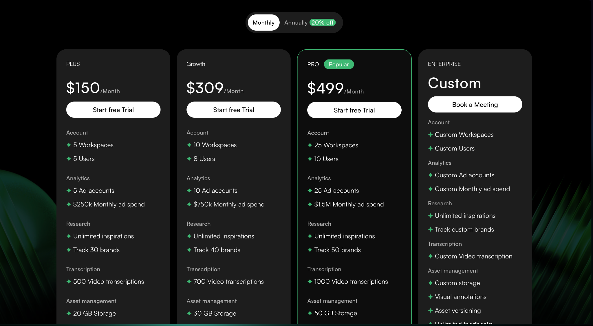 Adnova pricing plans: Plus Growth Pro and Enterprise tiers