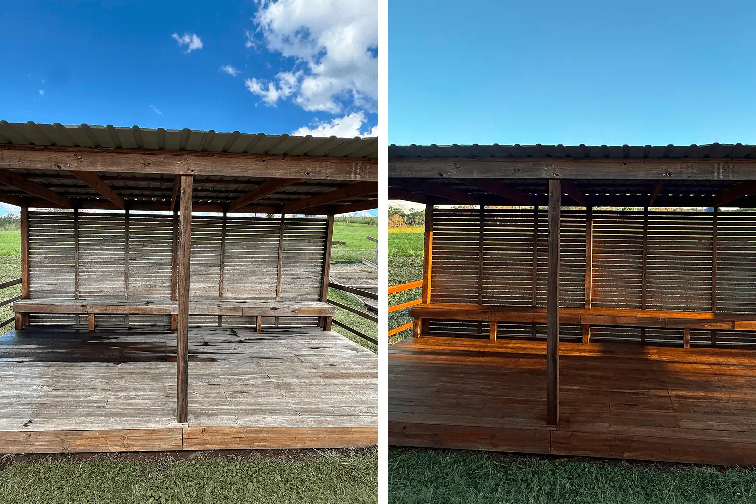 Outdoor Timber Shelter Restored with Rich Timber Stain