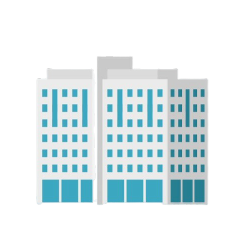 A minimalistic illustration of a hospital building.