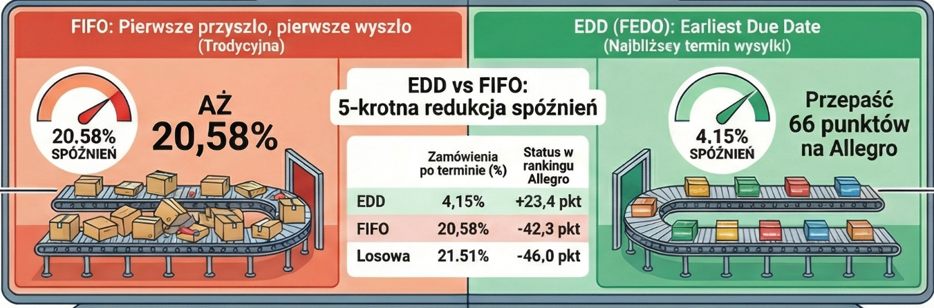 Kiedy FIFO nie ma sensu? 5x gorsza terminowość niż EDD w magazynie e-commerce