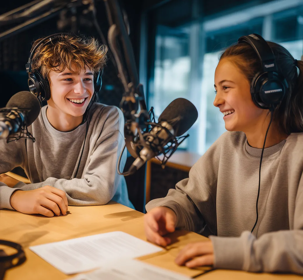 2 Schüler im Podcaststudio