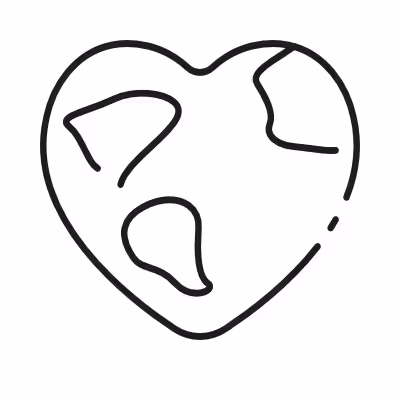 Simple line icon of the world in the shape of a heart, symbolizing migration grief and cultural transitions.