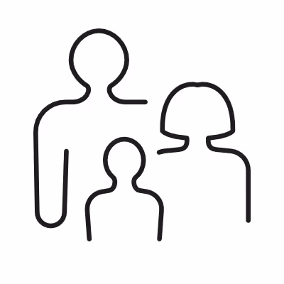 Simple line icon of two adults and one child, symbolizing parenting concerns.
