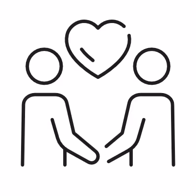 Simple line icon showing two people with a heart between them, symbolizing relationship problems.