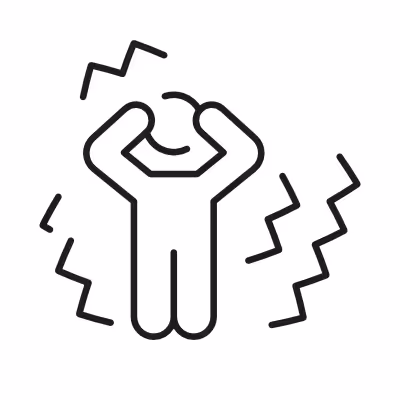 Simple line icon of a person holding their head with zigzag lines around, symbolizing anxiety.