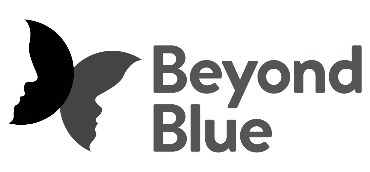 Beyond Blue logo showing two half circles with face outlines facing opposite directions, forming the shape of butterfly wings beside the words ‘Beyond Blue.
