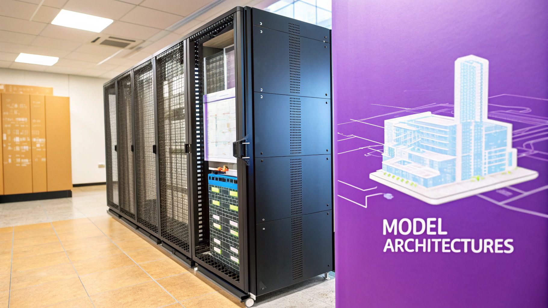 A visual representation of different AI models like GPT, Claude, and Llama as interconnected nodes