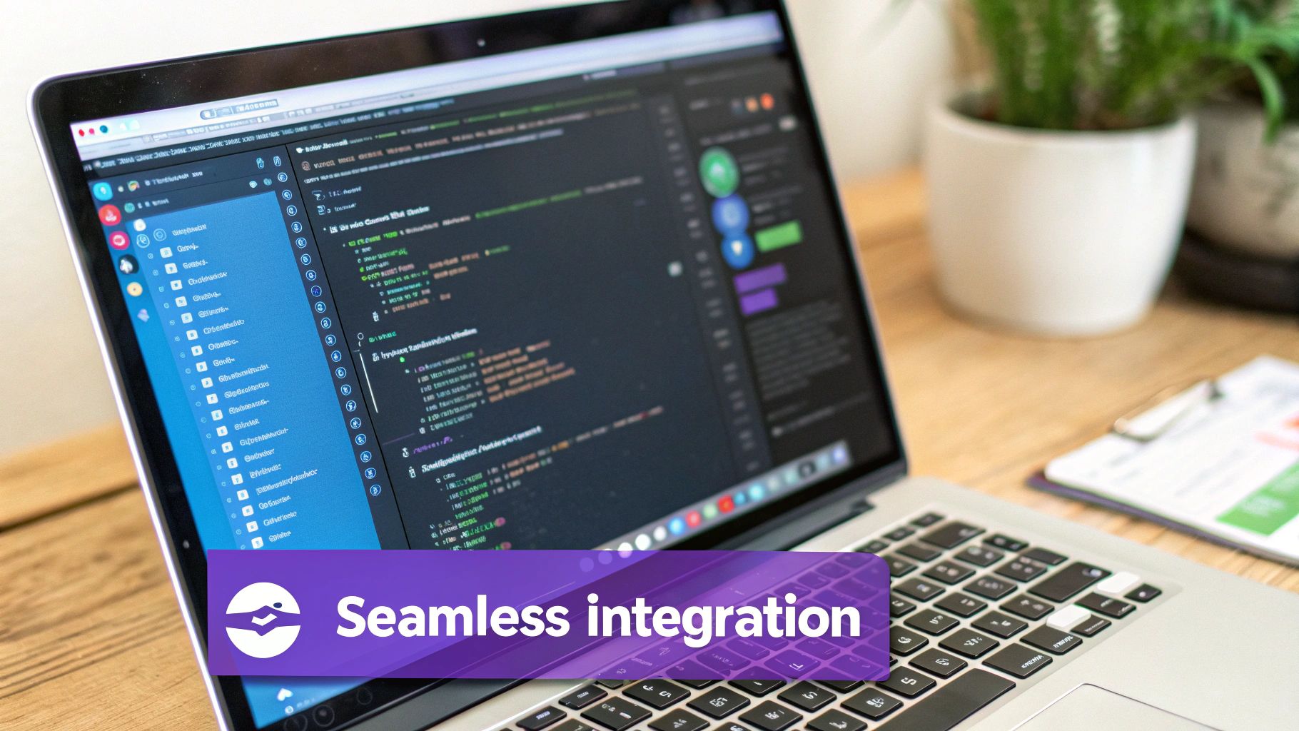 A developer looking at a computer screen that displays code and graphs showing productivity increasing