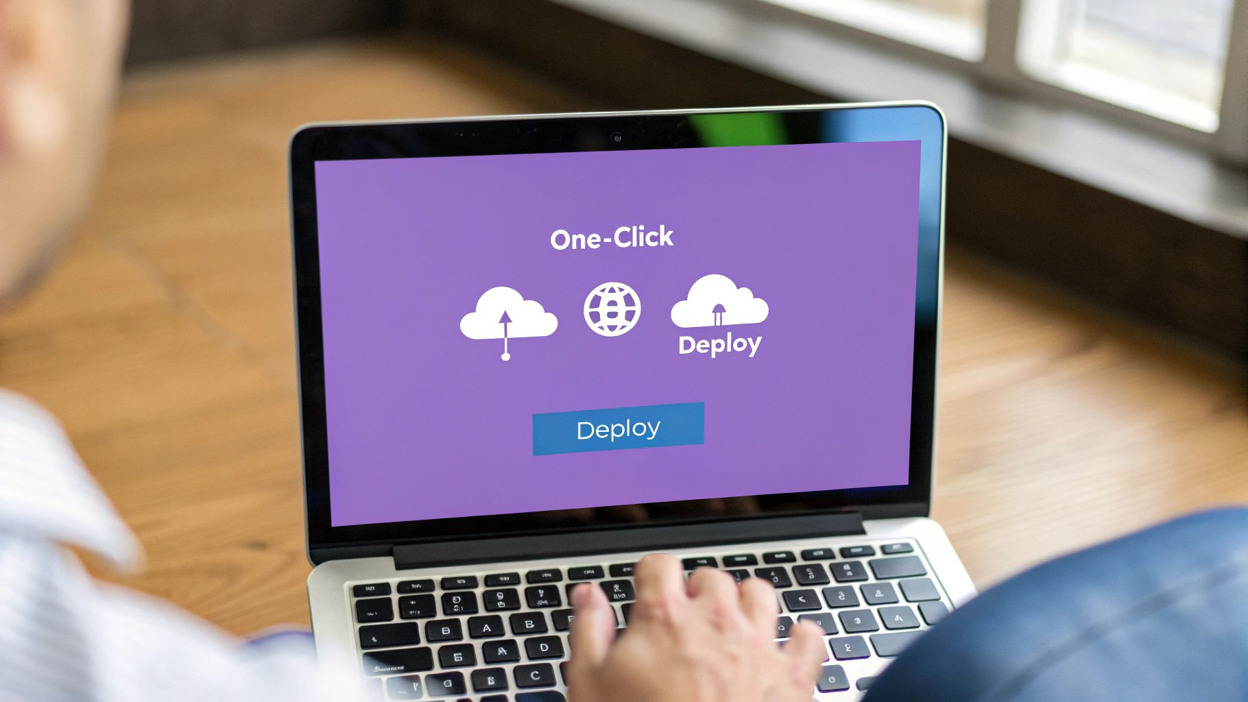 A digital interface showing a completed app being launched into a network, symbolizing deployment.