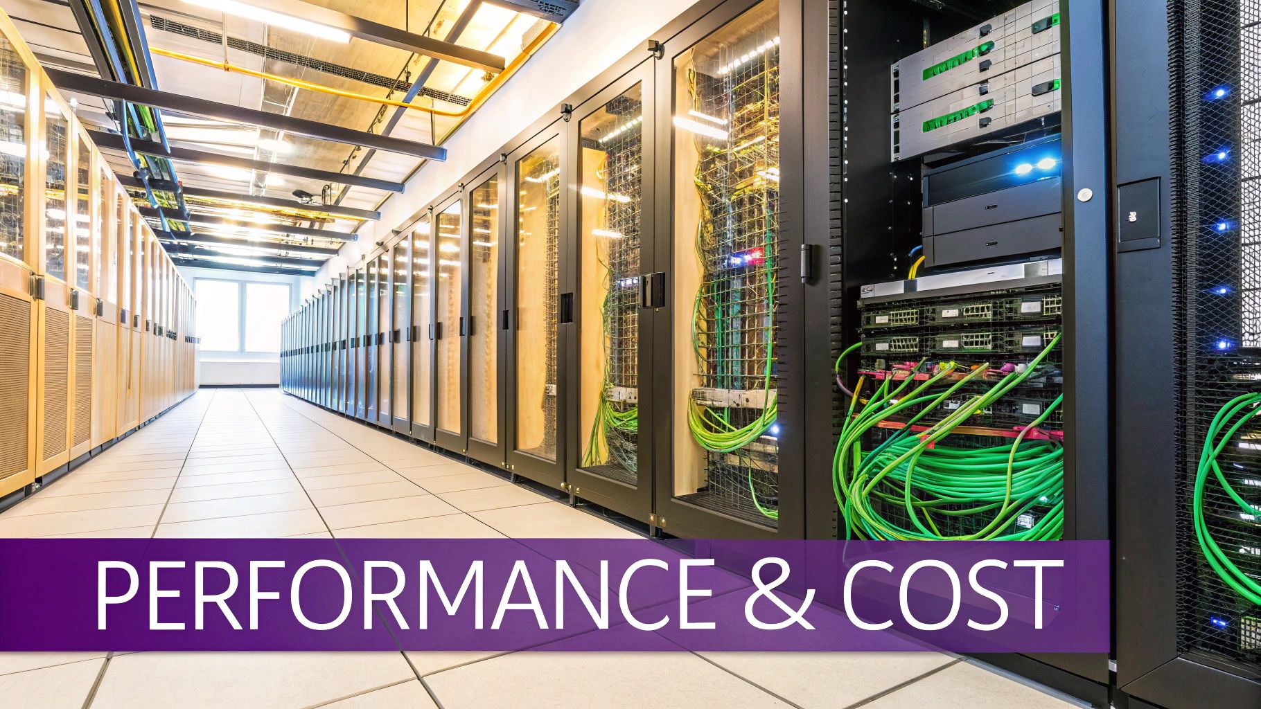 A split-screen image showing a complex data chart on one side and stacks of coins on the other, representing the balance between performance and cost in AI models.