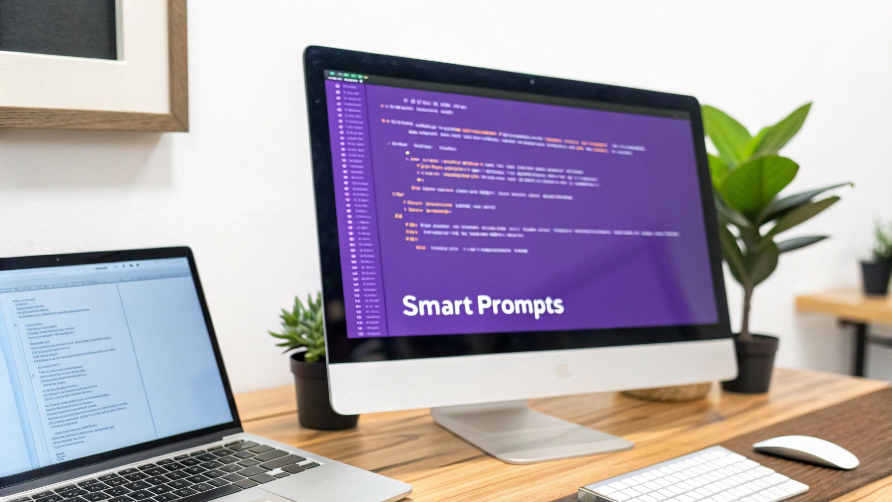 A developer thoughtfully looking at code on multiple monitors, with lines of code overlaid as a visual effect.