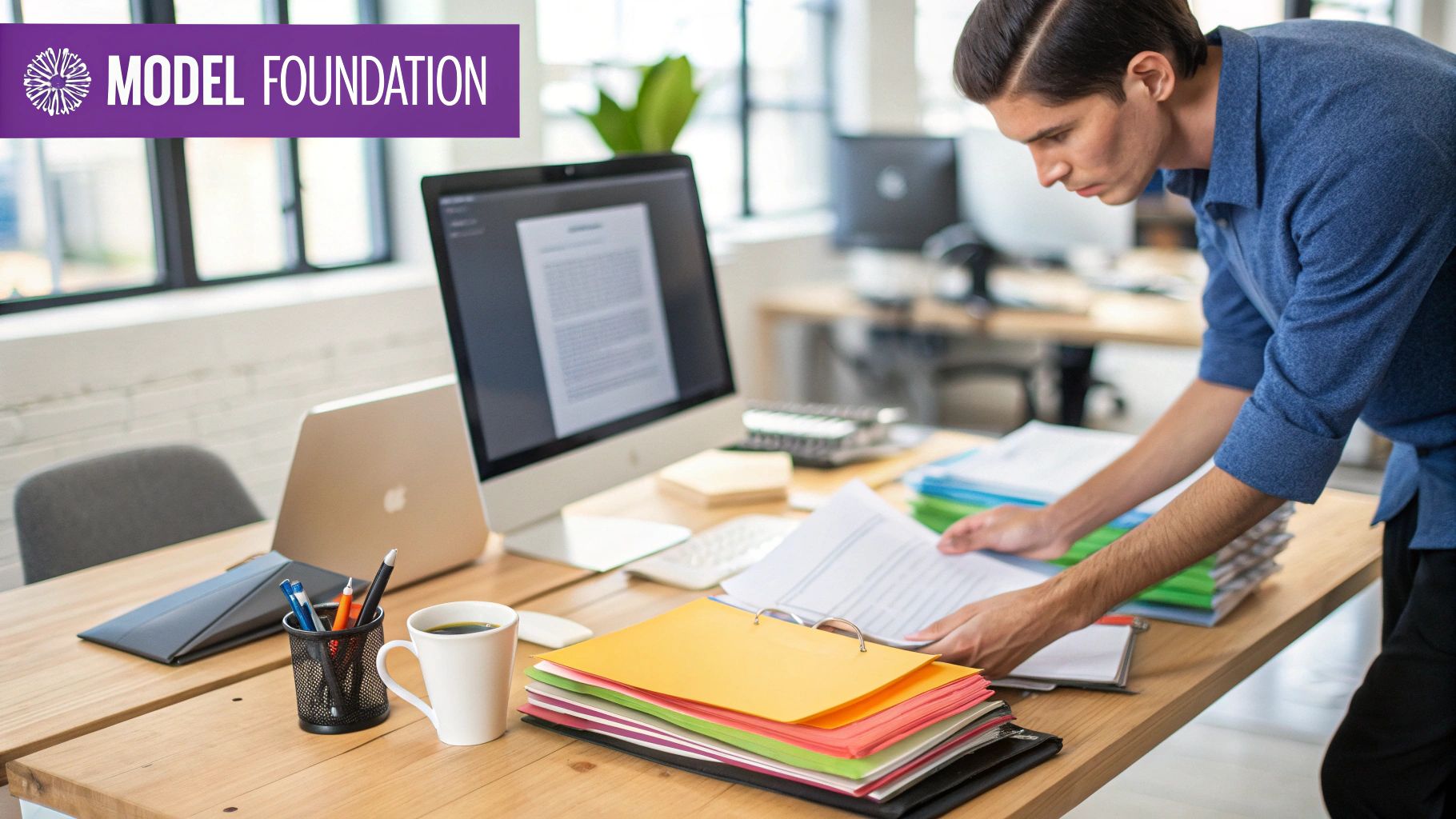 A focused developer working on an AI model in a modern office.