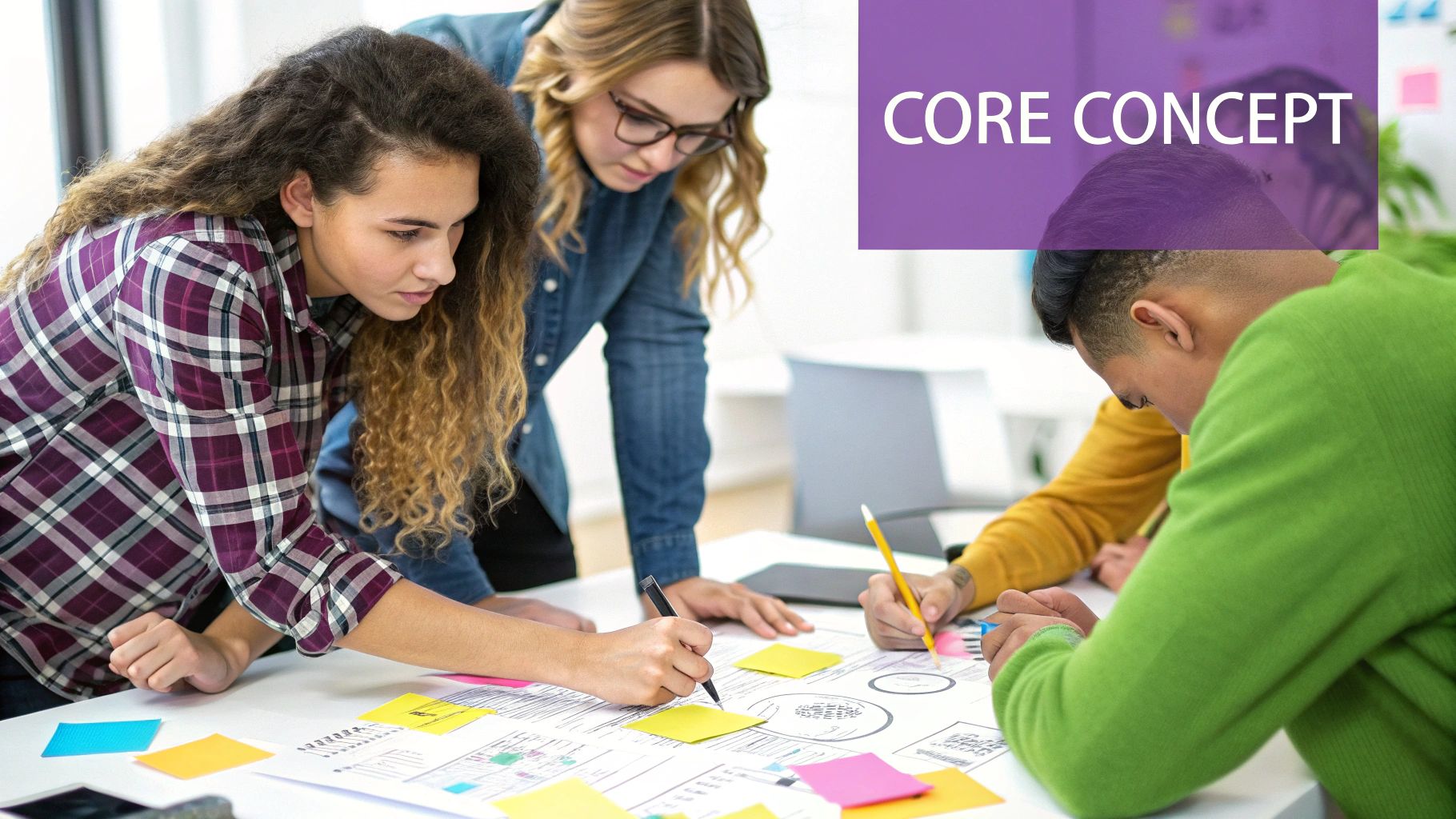 A person brainstorming social app features on a whiteboard.