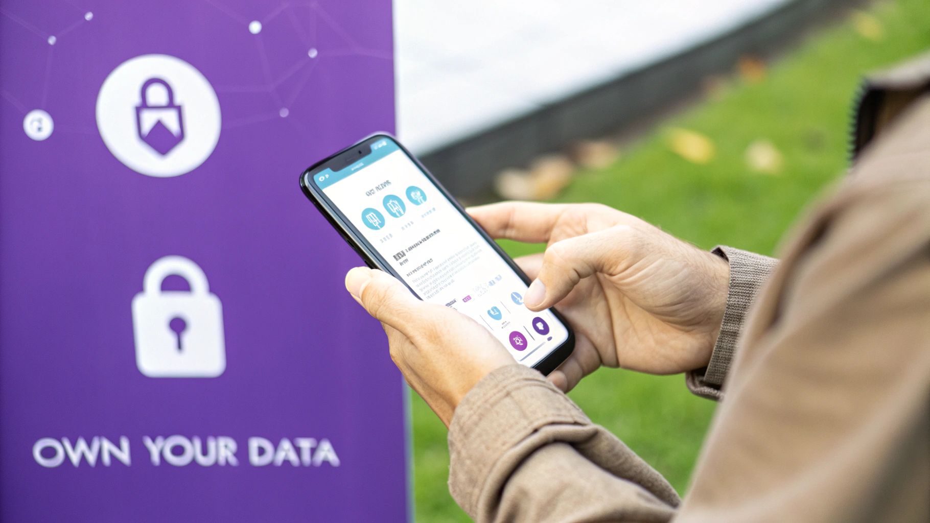 A shield icon surrounded by a network of interconnected nodes, symbolizing decentralized security