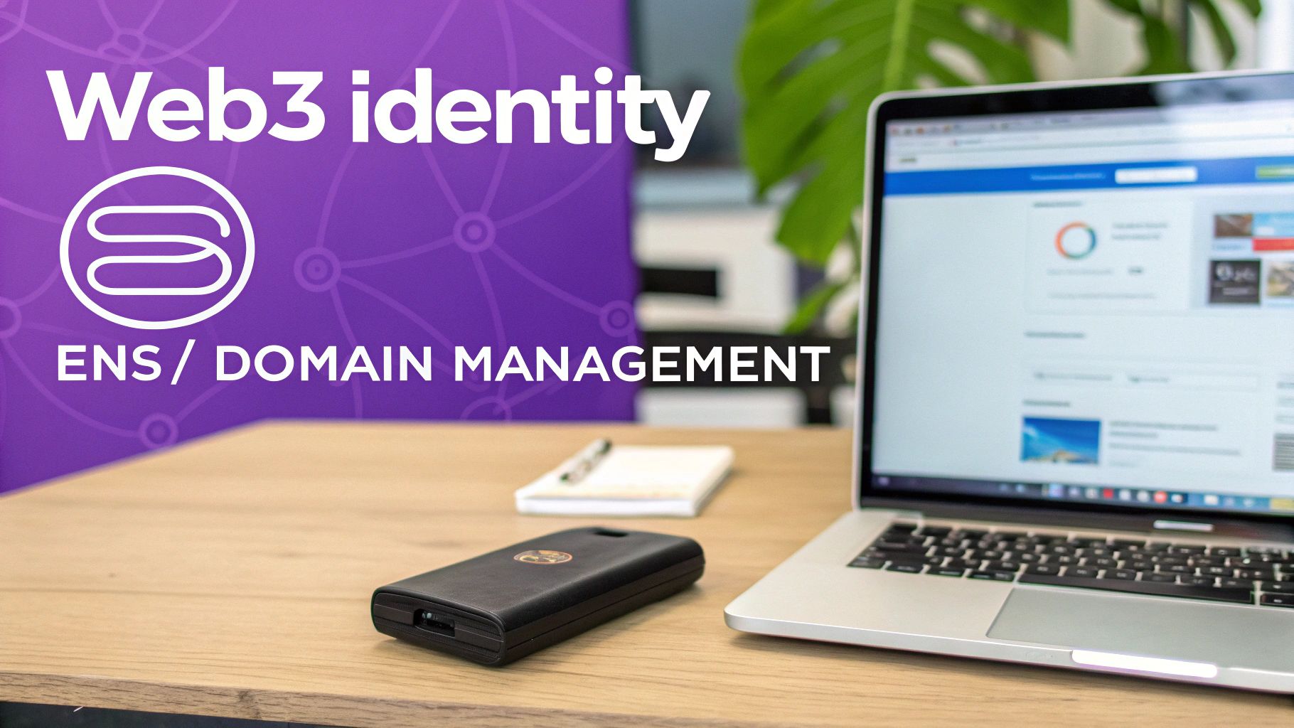 A digital illustration representing Web3 identity with interconnected nodes and blockchain elements.