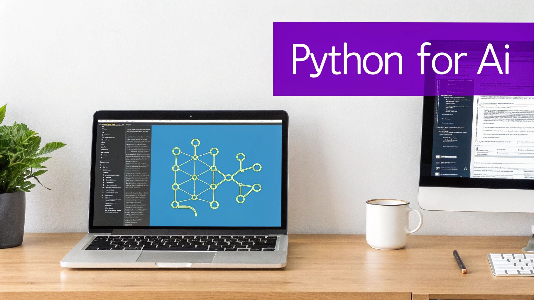 A futuristic graphic with code and abstract shapes, representing AI development.