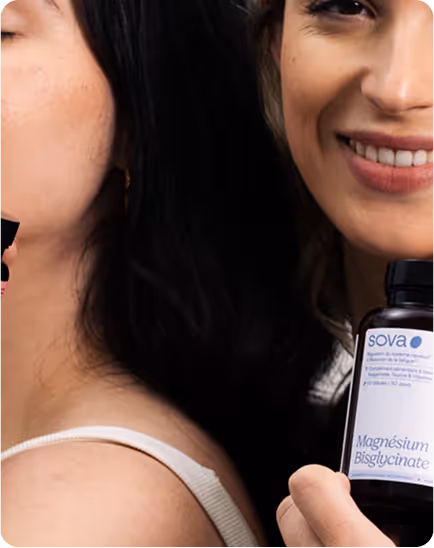 Woman presenting a sova product