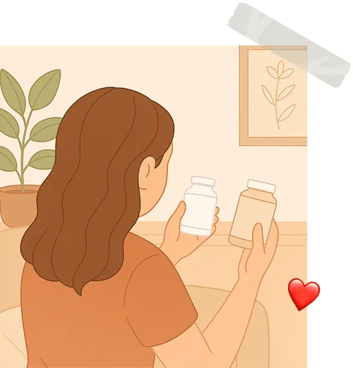 Illustration of a woman hovering between two different PCOS