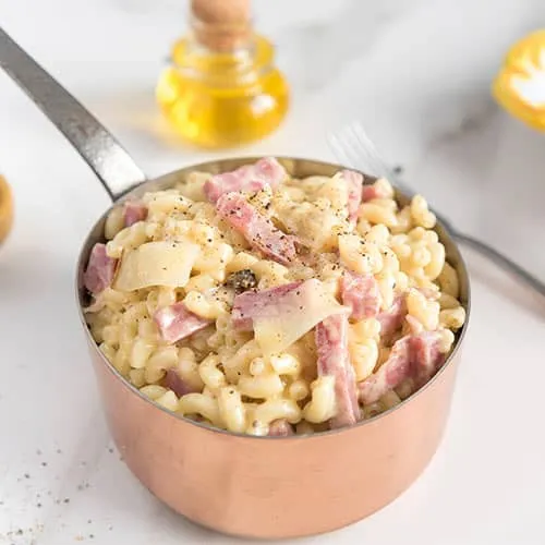 Les coquillettes au jambon, truffe et comté de Popchef