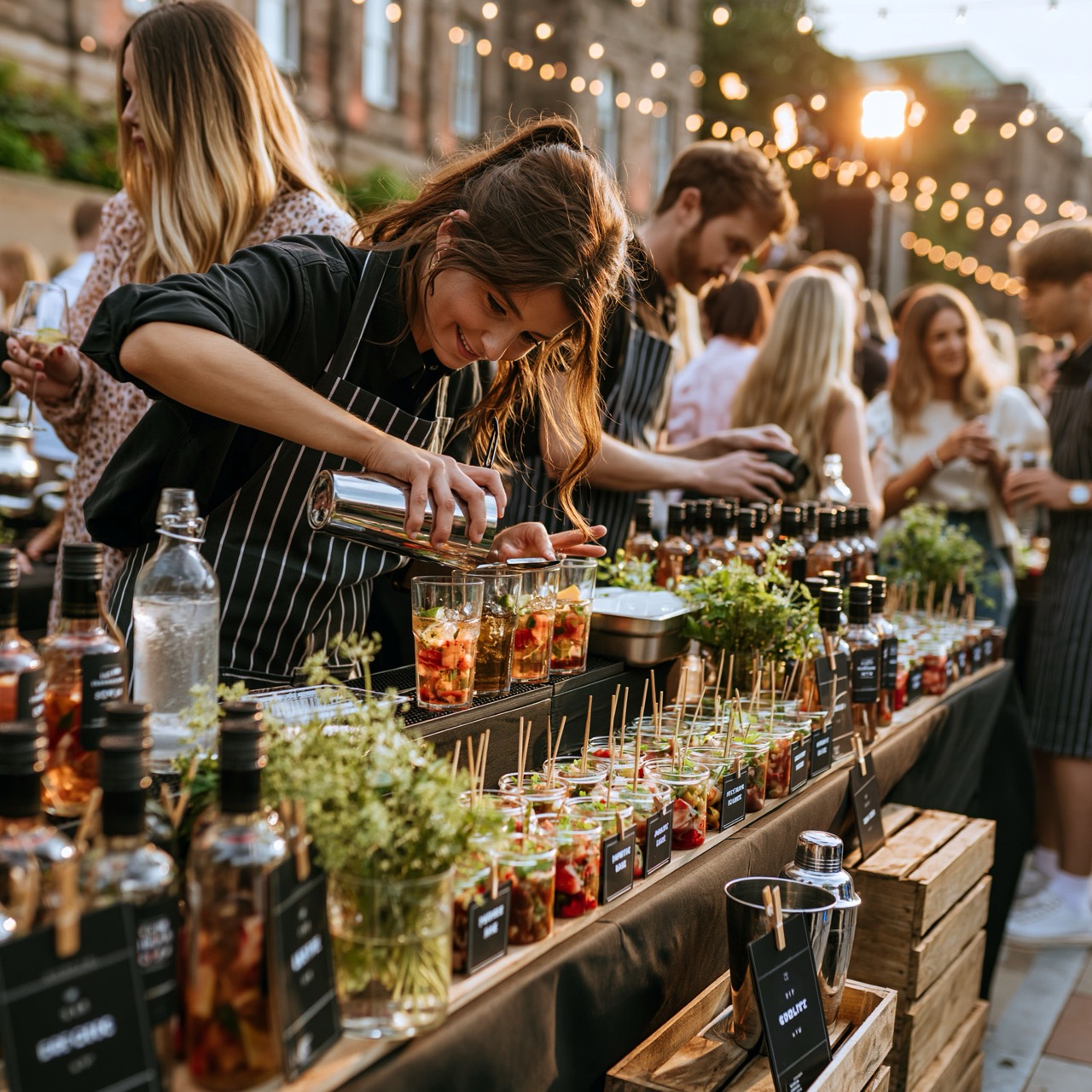 traiteur parisien en train de servir des cocktails pour un événement