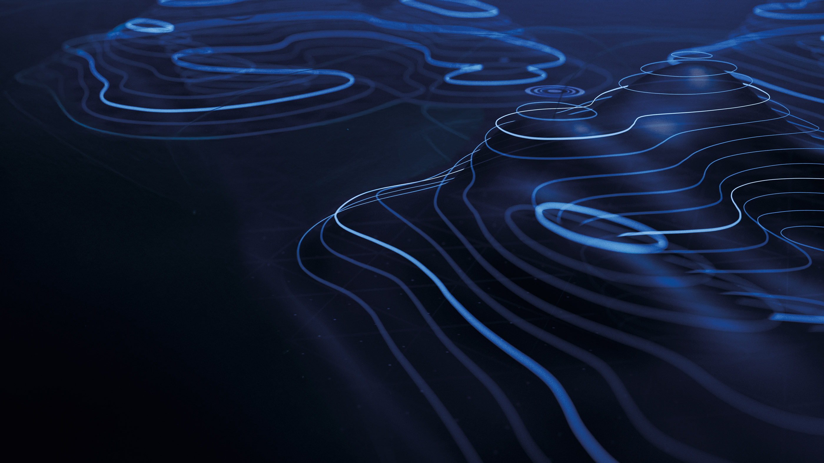 Blue lines on a dark background, reminiscent of digital topography.